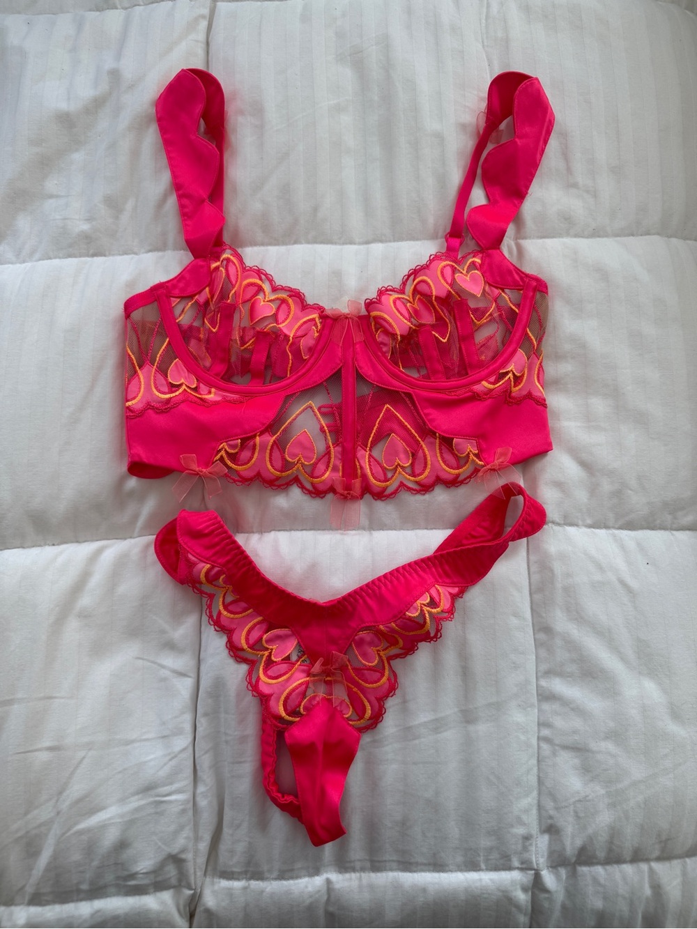 For Love & Lemons Graphic Hearts Lingerie Set XS